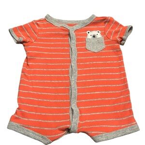 Carters 3M Orange Stripe‎ Polar Bear Pocket Romper Baby Onesie